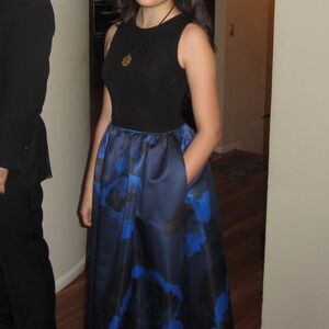 Aidan Mattox Black and Blue Floral Gown - Size 2